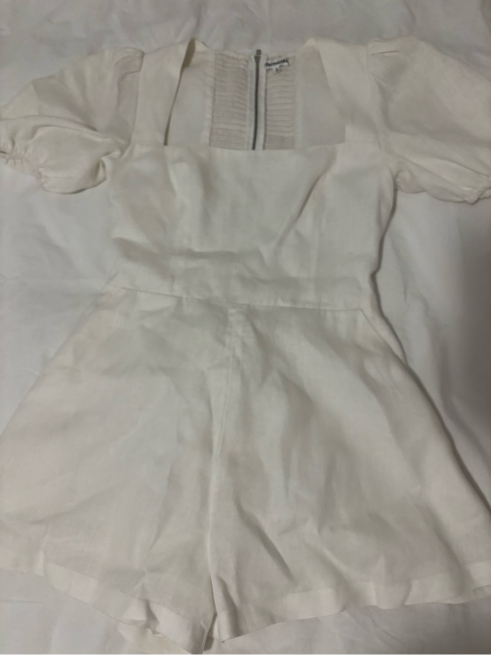 Reformation Cream Short-Sleeve Linen Romper